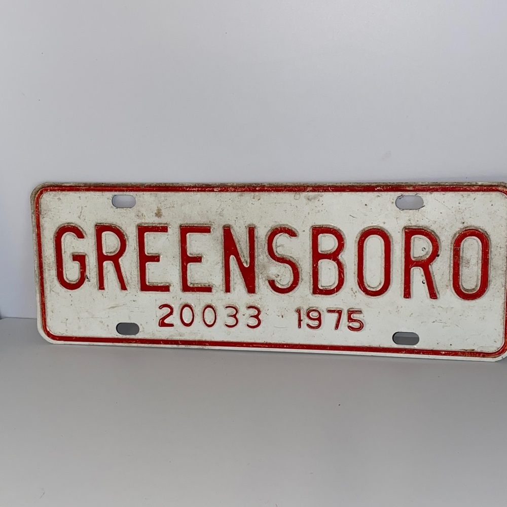 Vintage Greensboro NC License Plate Front Tag Plate Topper 1975 Hard to Find